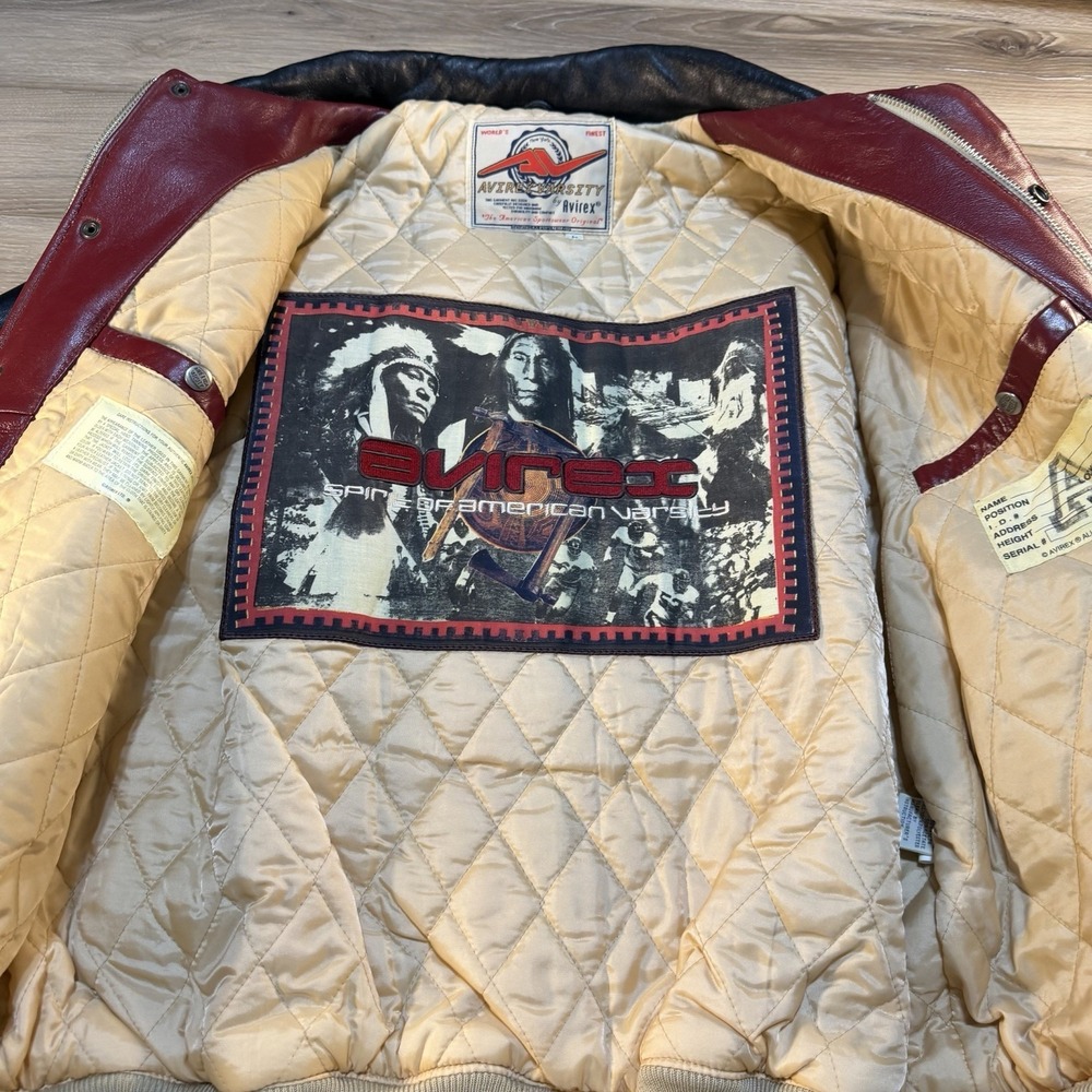 VTG Avirex Snuk & Fox Bomber Jacket Genuine Leather American Flight Jacket Men L - Picture 8 of 12